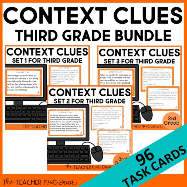 Context Clues Task Cards for 3rd Grade Bundle Print and Digital
