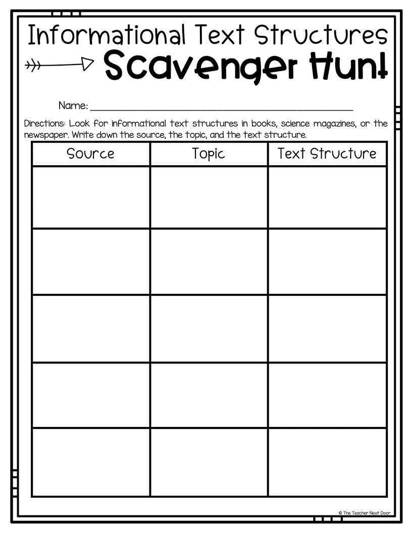 Using a Scavenger Hunt to Review Informational Text Structures - The ...