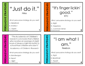 Persuasive Writing Task Cards with Slogans