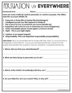 Persuasive Writing Activity for 4th - 6th Grades