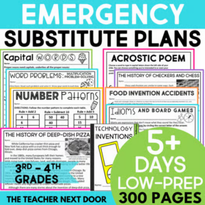 Sub Plans for 3rd - 4th Grades