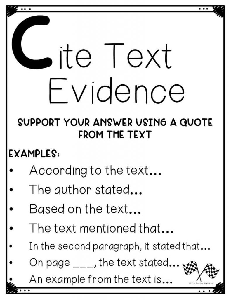 Teaching Text Evidence - The Teacher Next Door With Citing Textual Evidence Worksheet