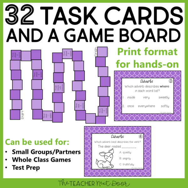 3rd Grade Grammar Games Adverbs FREE Task Cards