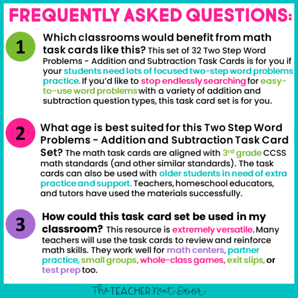 3rd Grade Two Step 32 Task Cards Add and Subtract
