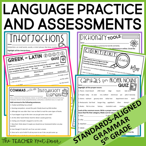 5th Grade Language Assessments and Practice Pages