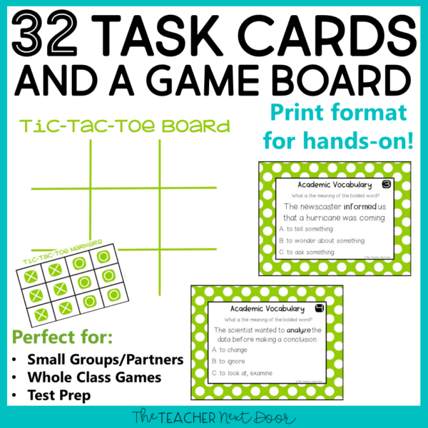 Academic Vocabulary 4th Grade Games Task Cards