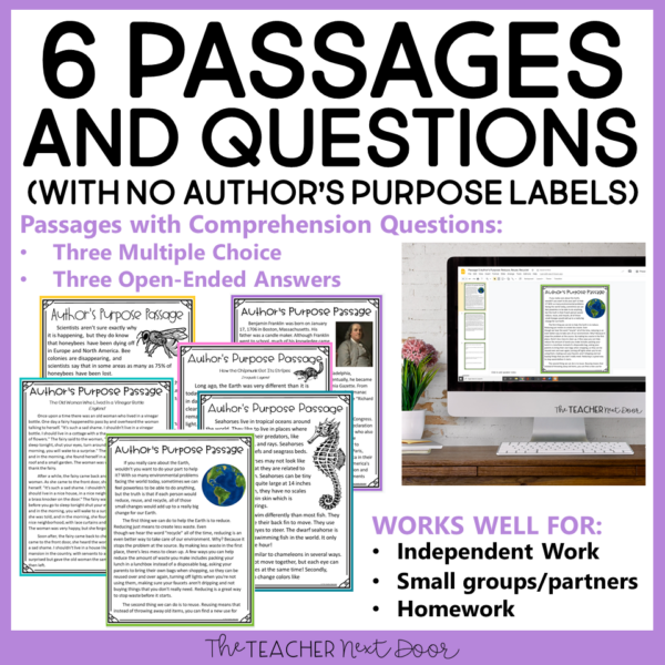 Author's Purpose Print and Digital for 4th and 5th Grades Passages