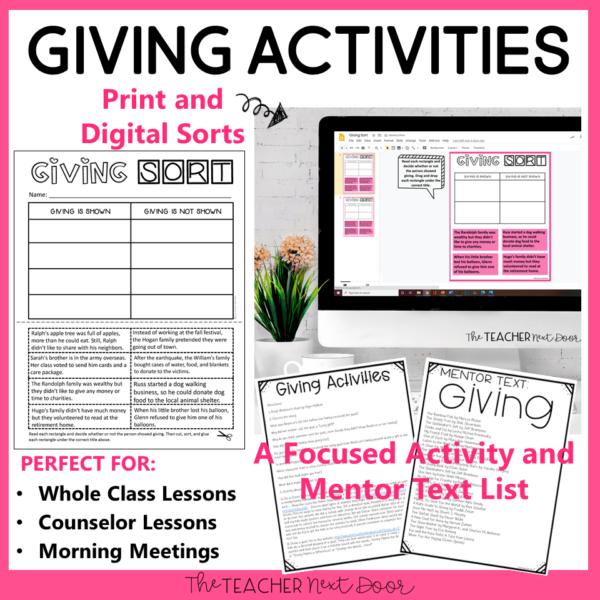 Character Education Giving - SEL Giving Activities in Print and Digital Activities
