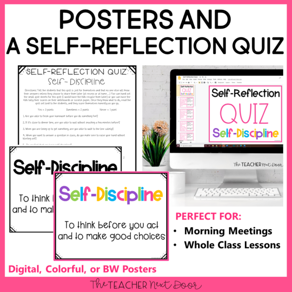 Character Education Self-Discipline - SEL Self -Control Activities in for Print and Digital Quiz
