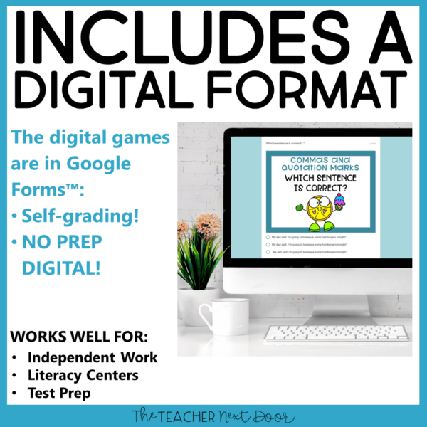 Commas and Quotations 4th Grade Game Digital Format