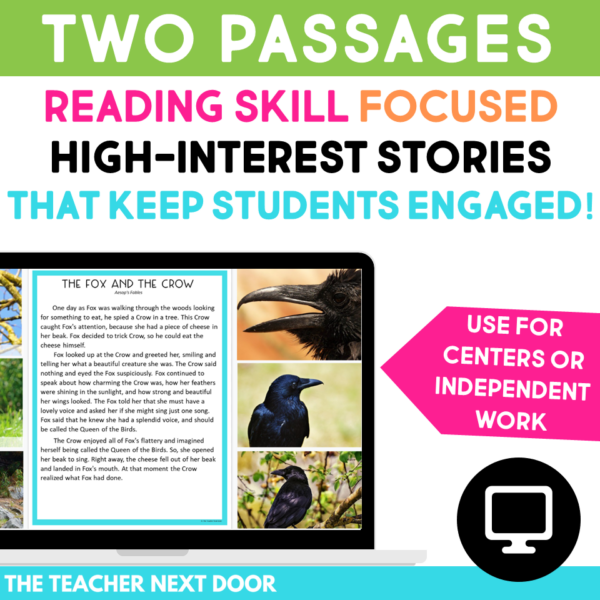 Compare and Contrast Digital Reading with high interest passages 4th Grade Fiction