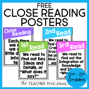 Cover Close Reading Free Posters