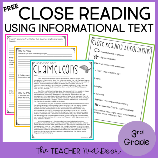 Close Reading Using Informational Text Freebie for 3rd Grade