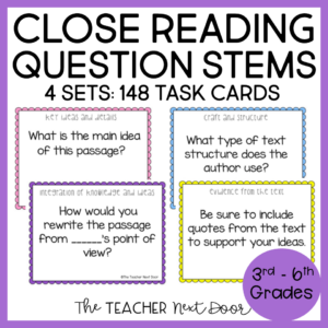 Cover Close Reading Stems