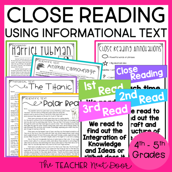 Cover Close Reading for 4th and 5th Grade