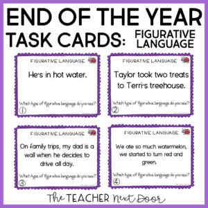 Cover End of the Year Literacy Set Task Cards