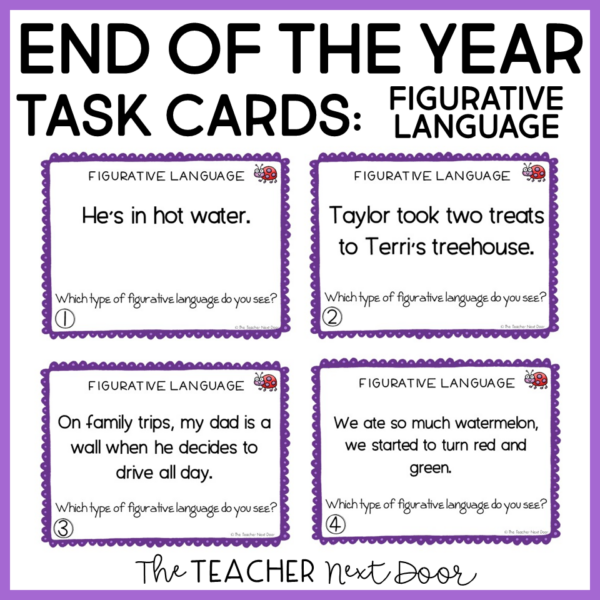 End of the Year Figurative Language Task Cards