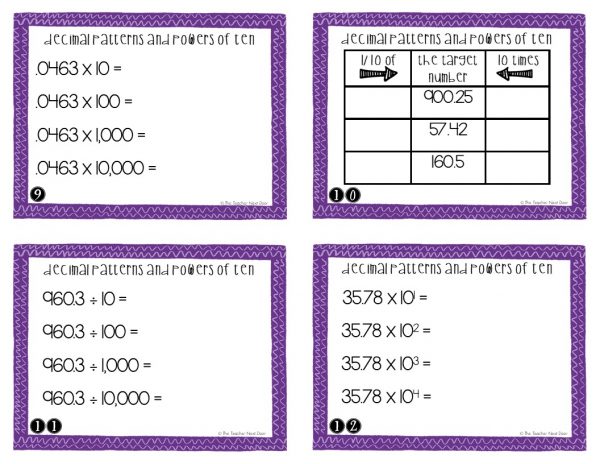 5th Grade Decimal Patterns and Powers of Ten Task Cards
