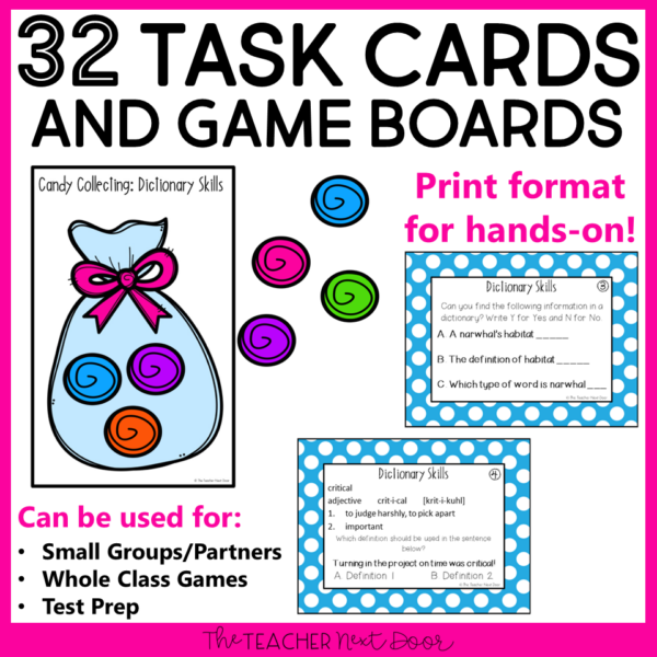Dictionary Skills Game Grammar Games 3rd Grade Task Cards