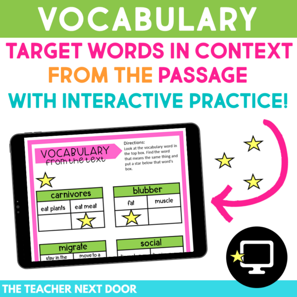 Digital Reading Unit Main Idea 3rd Grade Nonfiction with Vocabulary