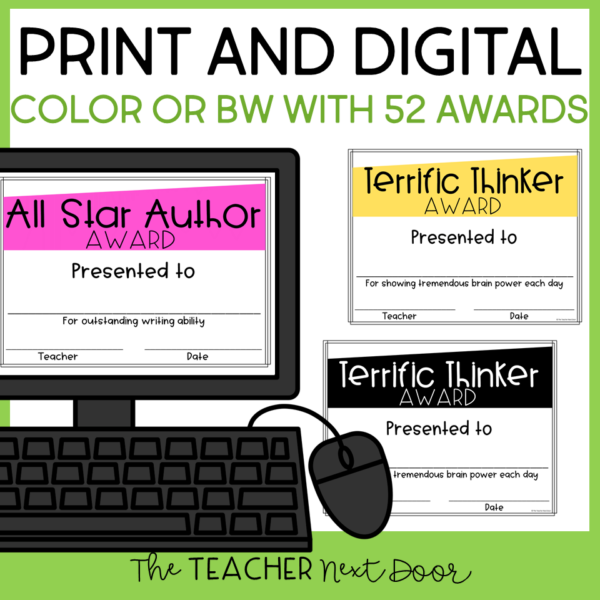 End of the Year Awards 52 Editable Awards in Color or Black and White Print and Digital