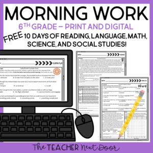 FREE Sixth Grade Morning Work Cover Free