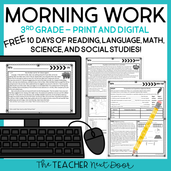 FREE Third Grade Morning Work Cover Free