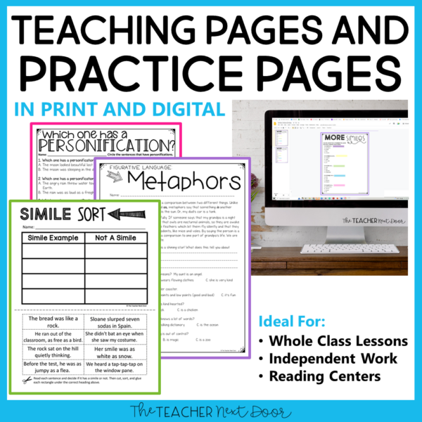 Figurative Language Unit Print and Digital Teaching and Practice Pages