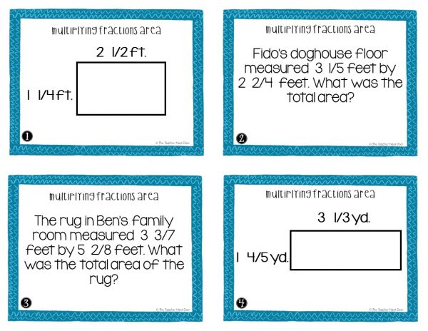 5th Grade Finding Area With Fractions Task Cards
