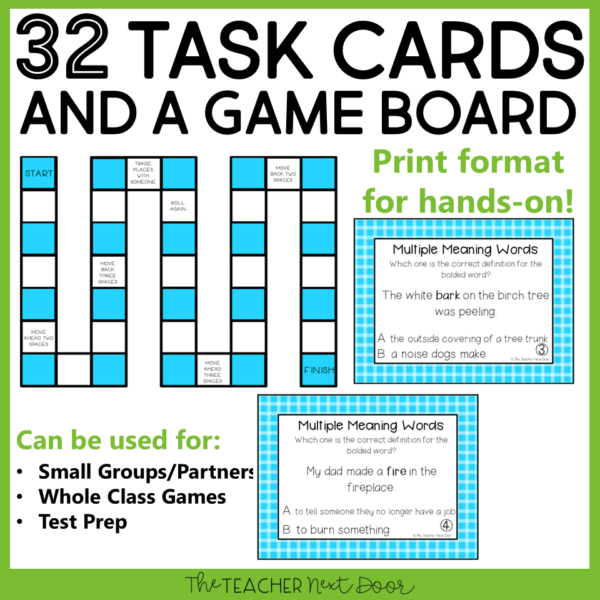 Multiple Meaning Words 4th Grade Game Task Cards