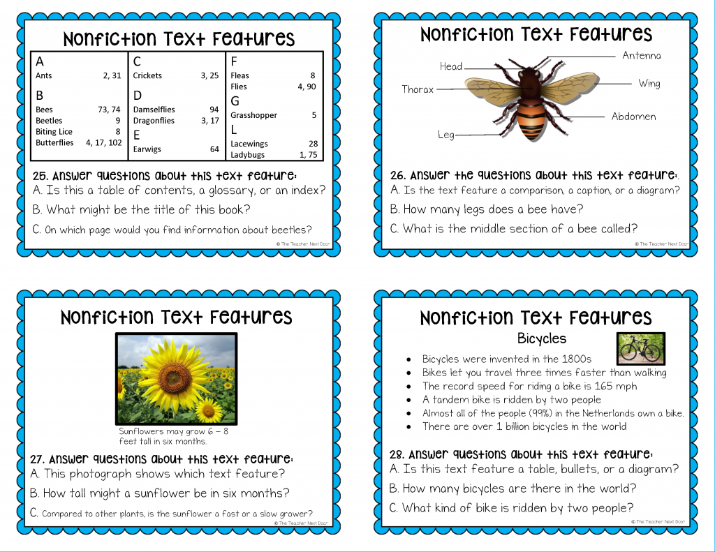 Nonfiction Text Features Task Cards