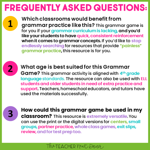 Parts of Speech 4th Grade Game FAQs