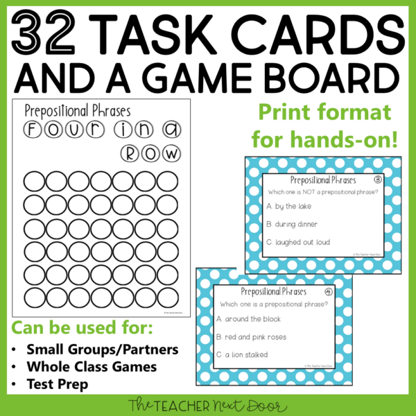Prepositional Phrases Activities 4th Grade Task Cards