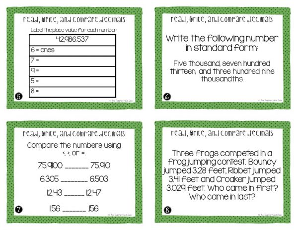 FREE 5th Grade Read, Write, and Compare Decimals Task Cards