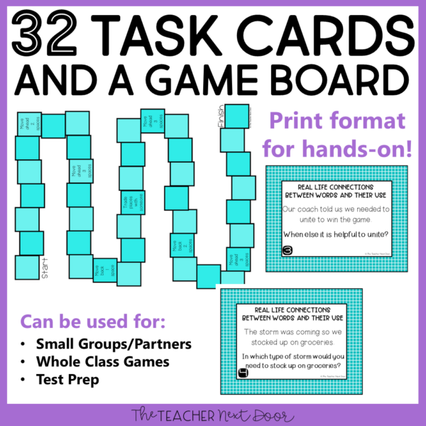Real Life Word Connections Game 3rd Grade Task Cards