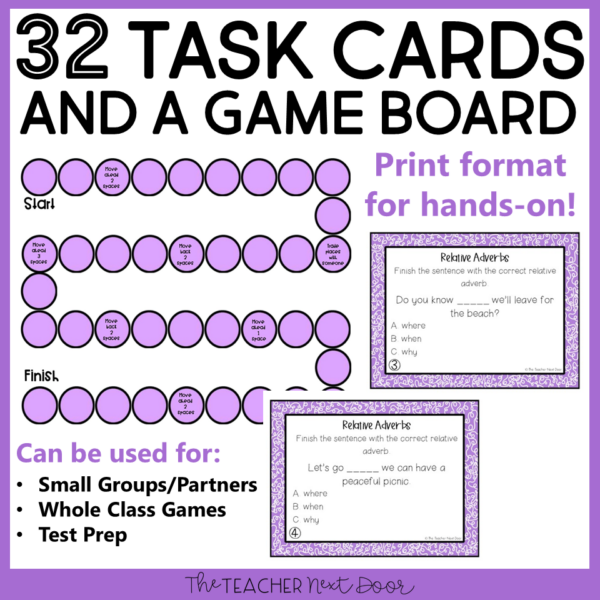 Relative Adverbs Activity 4th Grade Task Cards