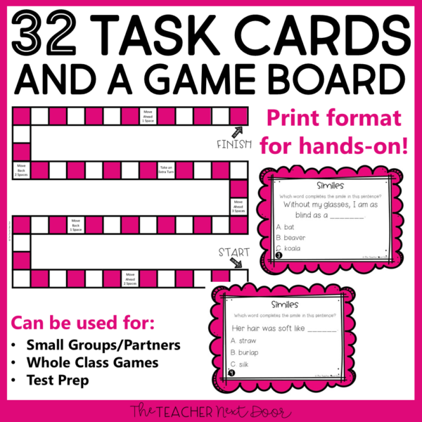 Similes Game 4th Grade Task Cards
