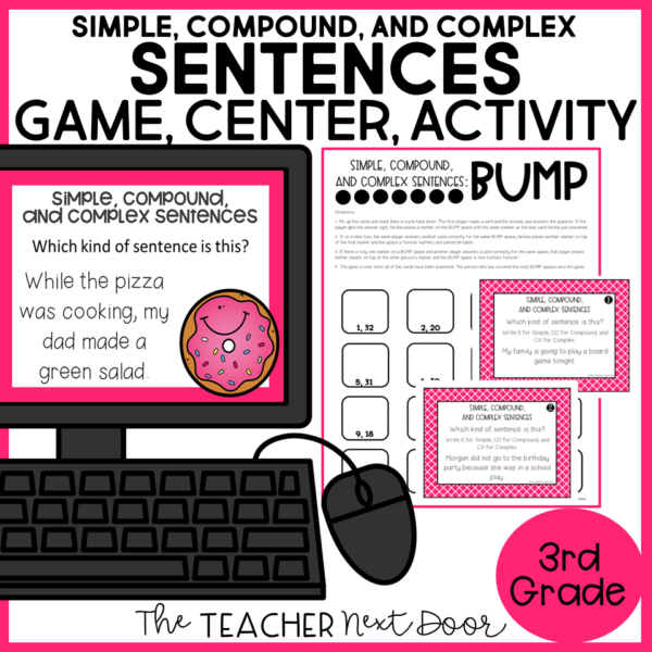 Simple, Compound, and Complex Sentences Game Print and Digital