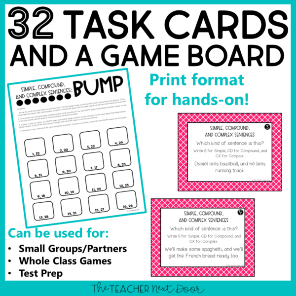 Simple, Compound, and Complex Sentences Game Print and Digital TCs