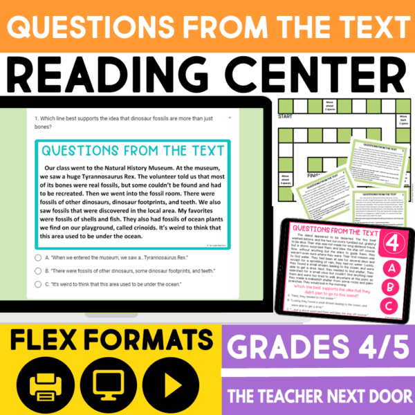 Questions from the text for Fiction Reading Center Using Fiction for 4th and 5th Grades