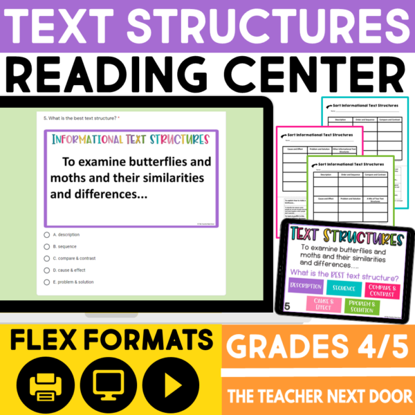 Informational Text Structures Sort Reading Center 4th and 5th Grades
