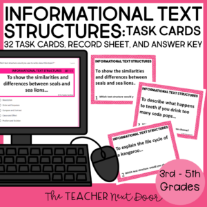 32 Informational Text Structure Task Cards for 3rd - 5th Grades