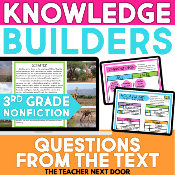 Digital Reading Unit 3rd Grade Nonfiction Questions from the Text