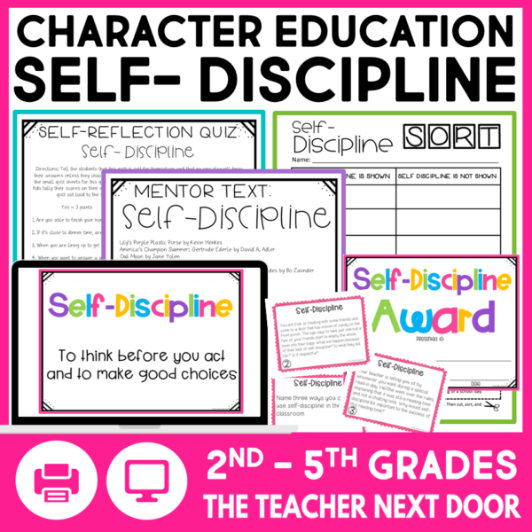 Character Education Self-Discipline - SEL Self -Control Activities in for Print and Digital