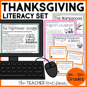 Thanksgiving Literacy Set for 4th and 5th Grades