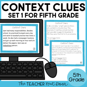 5th grade context clues task cards set 1