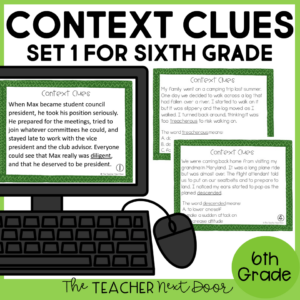 Context Clues Task Cards for 6th Grade Set 1 Print and Digital