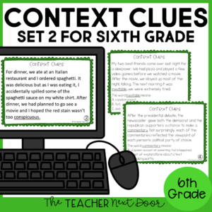 Context Clues Task Cards for 6th Grade Set 2 Print and Digital