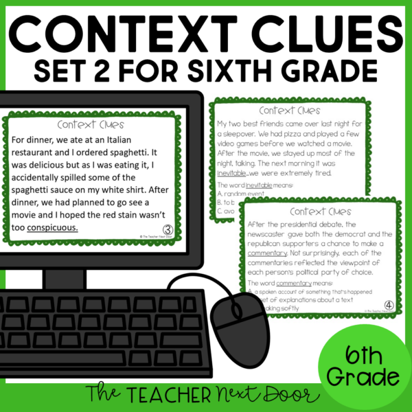 Context Clues Task Cards for 6th Grade Set 2 Print and Digital