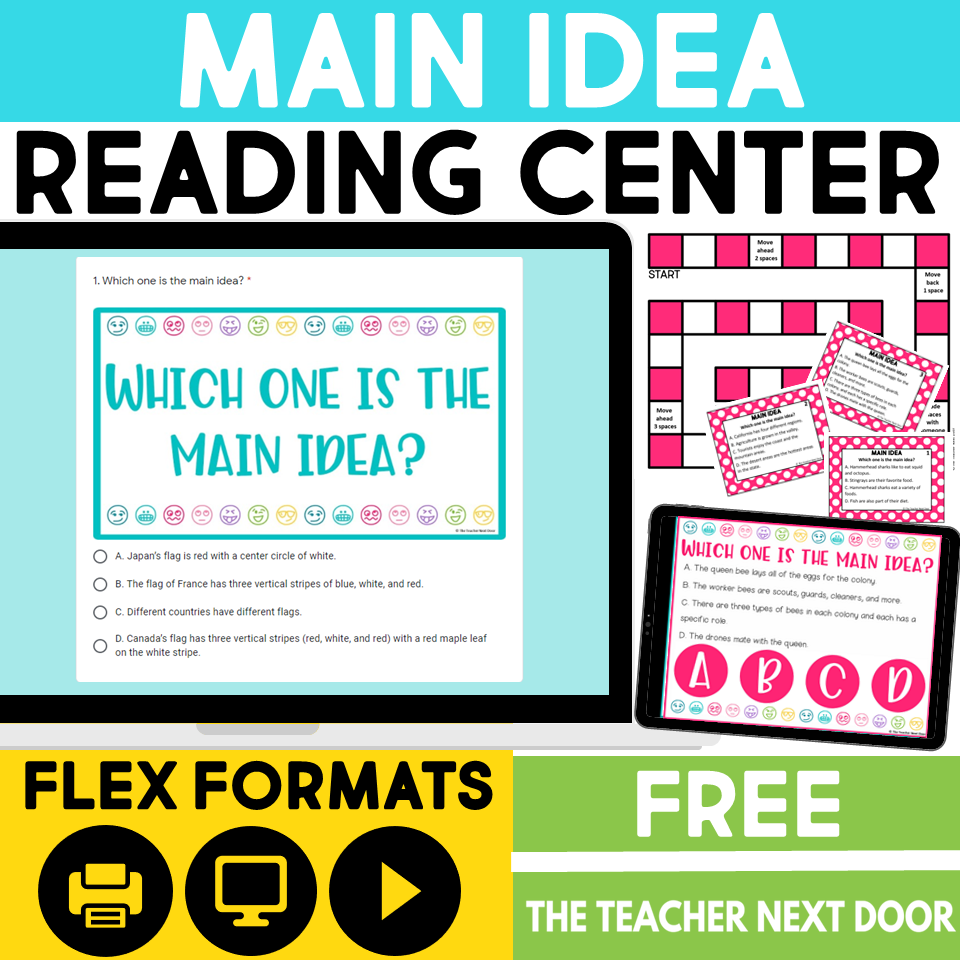 FREE Main Idea Reading Center for 4th and 5th Grades